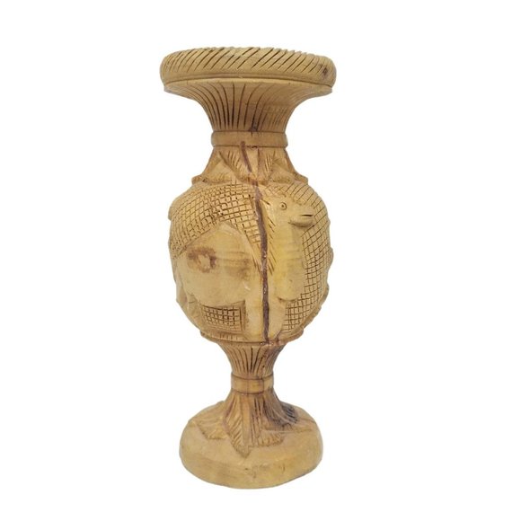 Vintage Hand Carved Wooden Vase Camel Palm Tree 3D - Picture 1 of 11